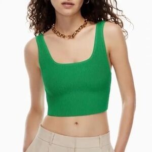 Aritzia Babaton Green Ribbed Cropped Tank Top